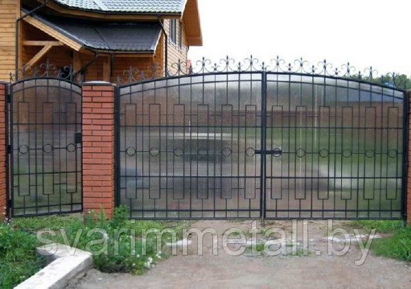 Распашные ворота, сварные с поликарбонатом, черный - фото 6 - id-p210936960