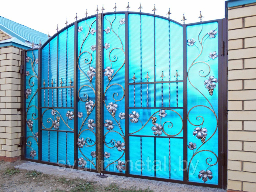 Распашные ворота, сварные с поликарбонатом, серый - фото 4 - id-p210936975