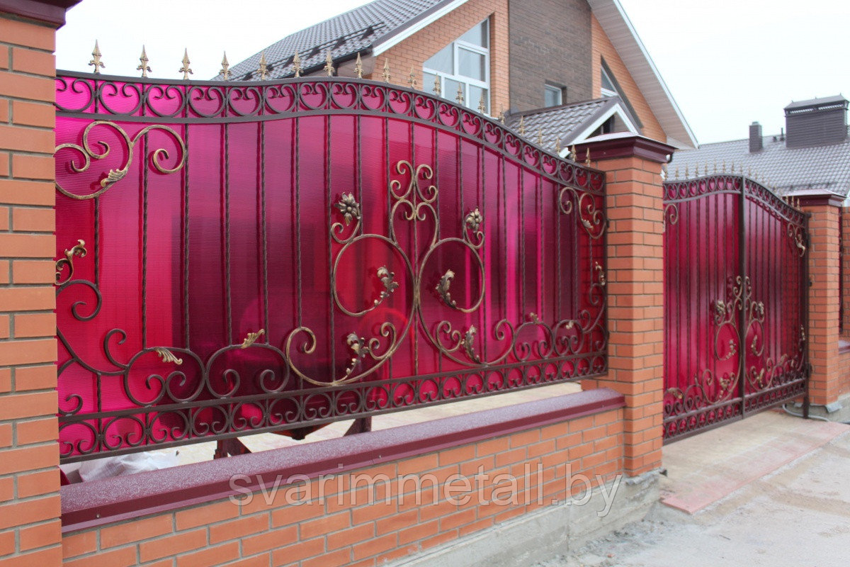 Распашные ворота, сварные с поликарбонатом, бронза - фото 5 - id-p210937002