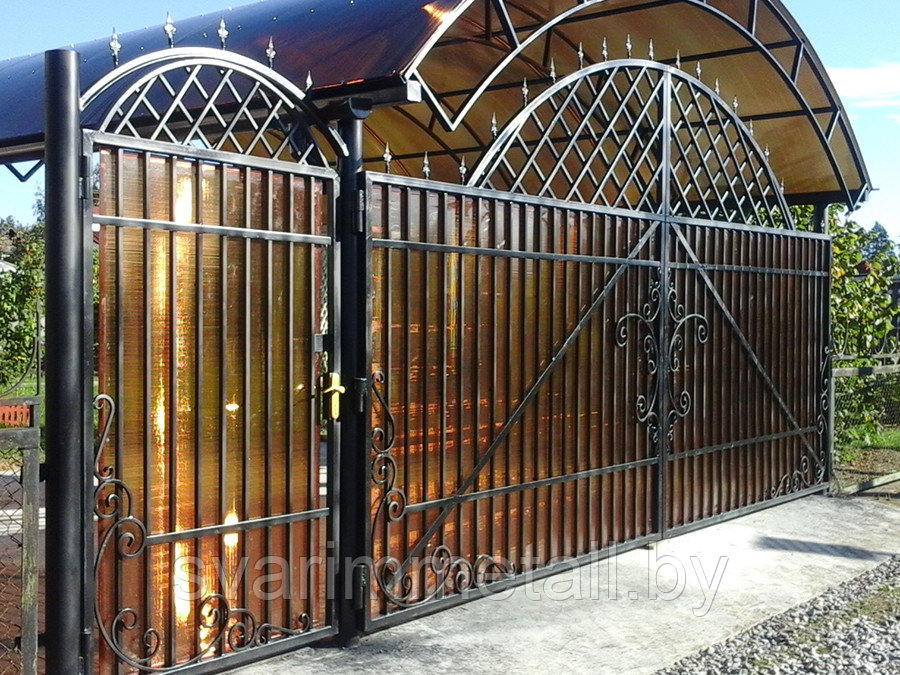 Распашные ворота, сварные с поликарбонатом, бронза - фото 10 - id-p210937002