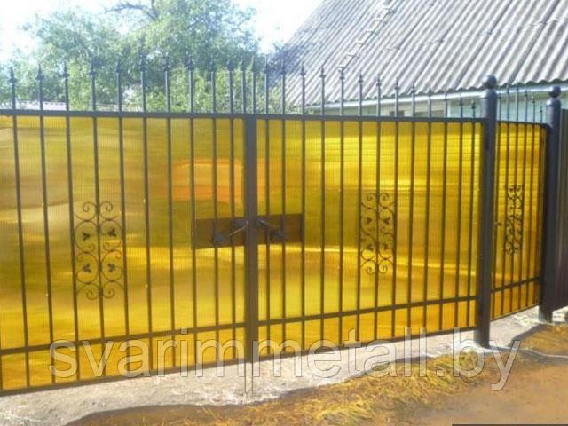 Распашные ворота, сварные с поликарбонатом, красный - фото 9 - id-p210937038