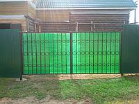 Распашные ворота, сварные с поликарбонатом, зеленый