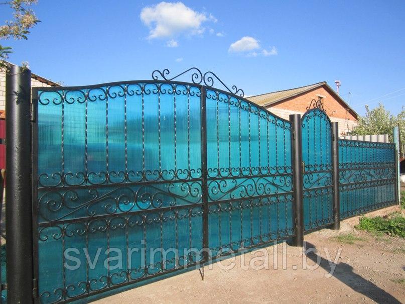 Распашные ворота, сварные с поликарбонатом, зеленый - фото 3 - id-p210937207