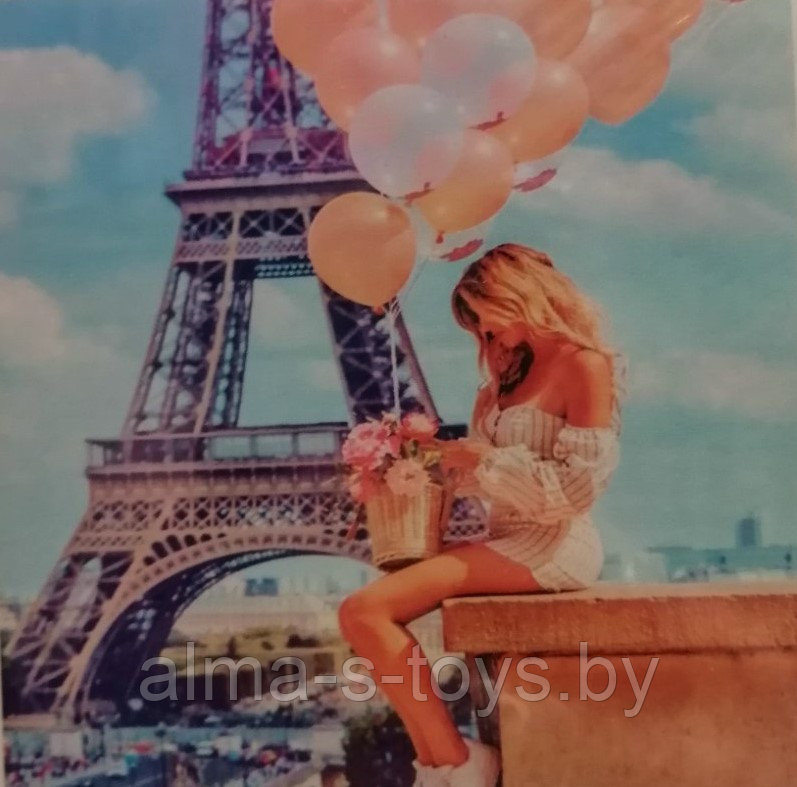 Алмазная мозаика 30х30 см, на подрамнике "Девушка в Париже" - фото 1 - id-p210939922
