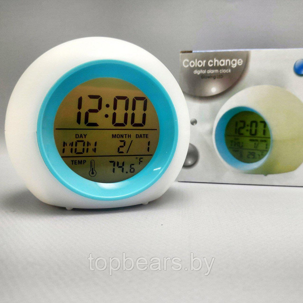 Часы - будильник с подсветкой Color ChangeGlowing LED (время, календарь, будильник, термометр) Зеленый - фото 8 - id-p209905521