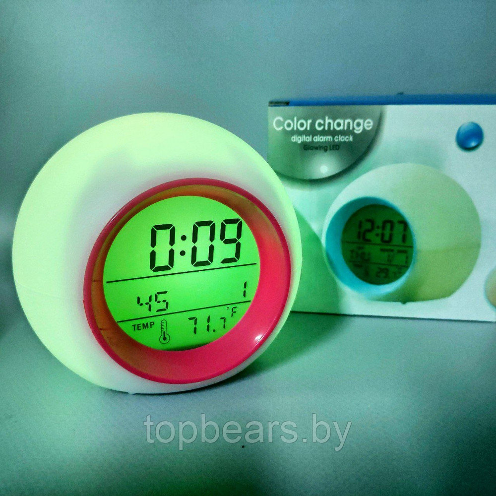 Часы - будильник с подсветкой Color ChangeGlowing LED (время, календарь, будильник, термометр) Розовый - фото 9 - id-p209905522