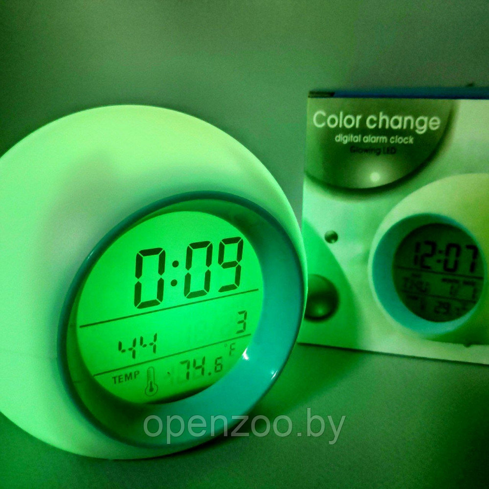 Часы - будильник с подсветкой Color ChangeGlowing LED (время, календарь, будильник, термометр) Зеленый - фото 5 - id-p209905629
