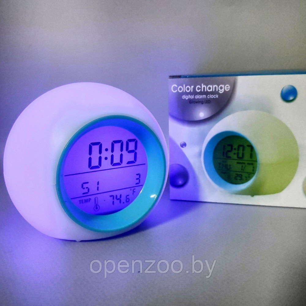 Часы - будильник с подсветкой Color ChangeGlowing LED (время, календарь, будильник, термометр) Зеленый - фото 6 - id-p209905629