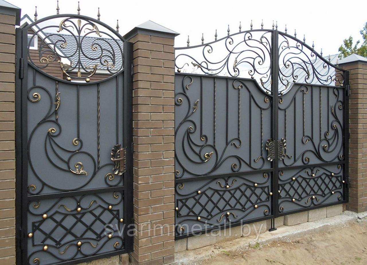 Откатные ворота, сварные, с элементами ковки (с ковкой), серые - фото 10 - id-p210951827