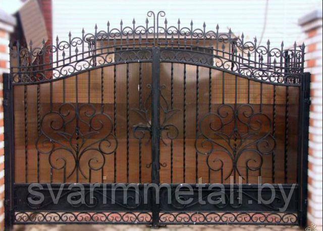 Распашные ворота, сварные с поликарбонатом, бронза - фото 1 - id-p210951838