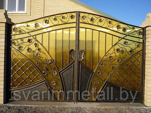 Распашные ворота, сварные с поликарбонатом, желтый - фото 10 - id-p210951855