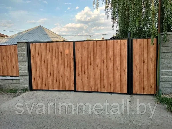 Распашные ворота, из металлосайдинга, коричневый - фото 4 - id-p210952510