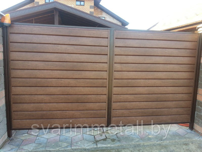 Распашные ворота, из металлосайдинга, коричневый - фото 8 - id-p210952510