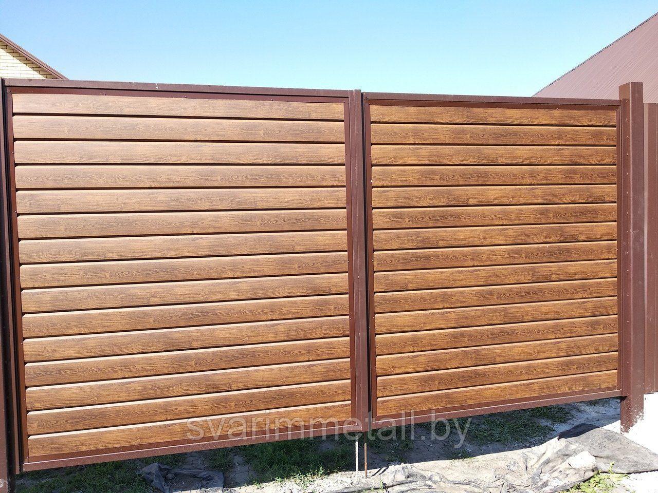 Распашные ворота, из металлосайдинга, коричневый - фото 10 - id-p210952510