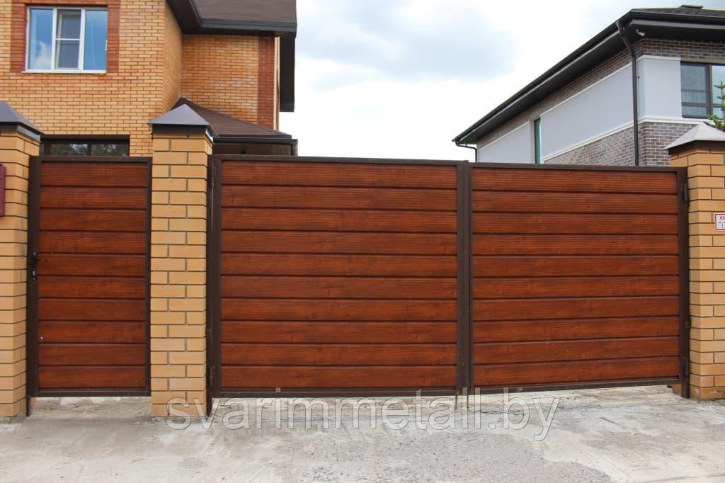 Распашные ворота, из металлосайдинга, коричневый - фото 5 - id-p210952511