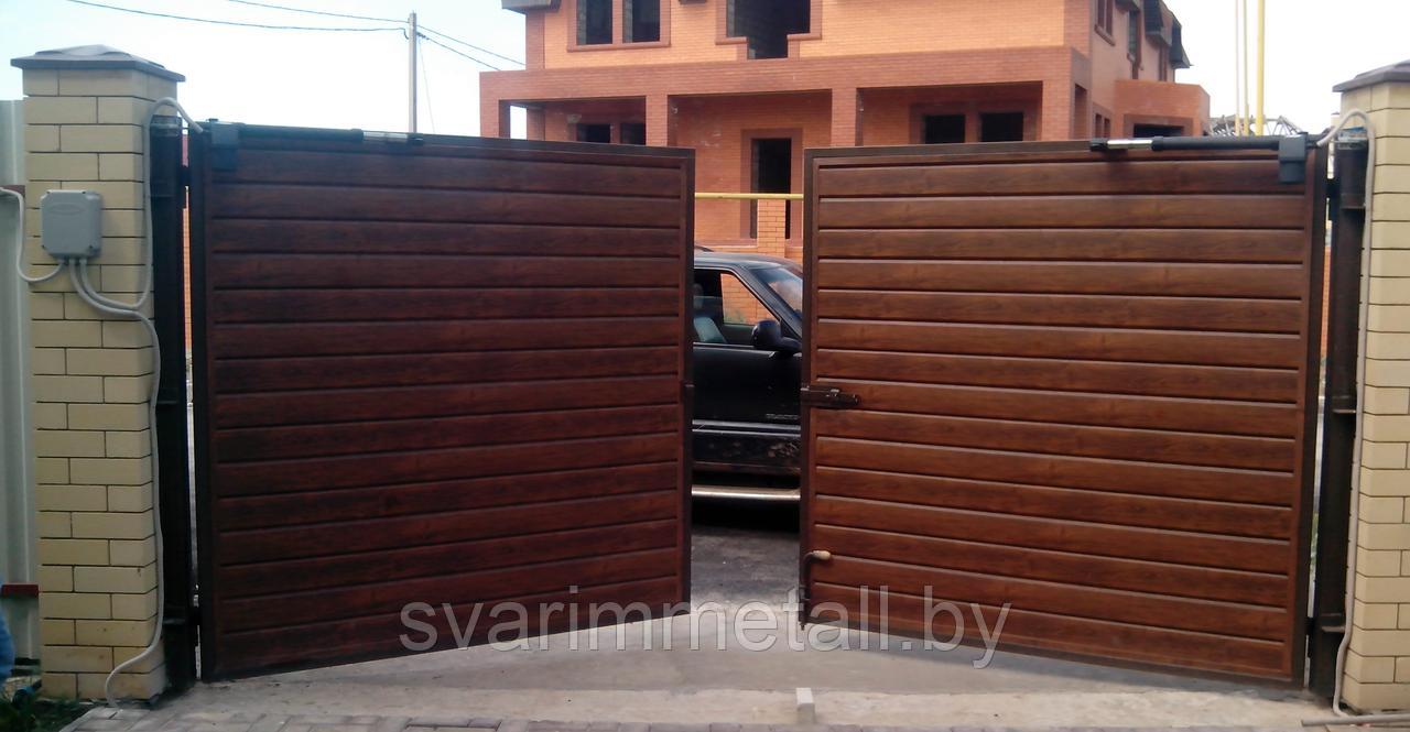 Распашные ворота, из металлосайдинга, коричневый - фото 9 - id-p210952511