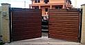 Распашные ворота, из металлосайдинга, под дерево, фото 9