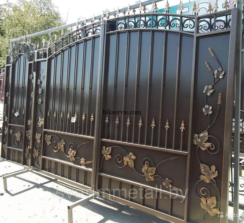 Распашные ворота, сварные, с элементами ковки (с ковкой), черный - фото 5 - id-p210954914