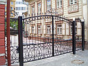 Распашные ворота, сварные, с элементами ковки (с ковкой), серый, фото 3