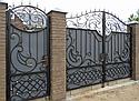 Распашные ворота, сварные, с элементами ковки (с ковкой), серый, фото 6