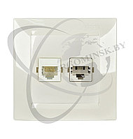 Розетка телефонная/компьютерная RJ-11 и RJ-45, белый (1590590-030)