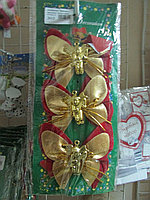2612 Новогодняя декорация "Бантик с ангелом", 12*10 см, пластик+текстиль