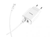 Зарядное устройство Hoco C62A Victoria 2xUSB + кабель Lightning White