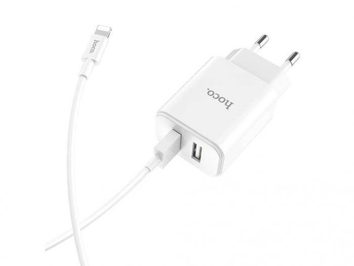 Зарядное устройство Hoco C62A Victoria 2xUSB + кабель Lightning White - фото 1 - id-p210578020