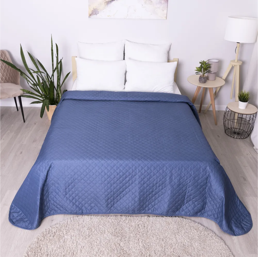 Покрывало на кровать "Taiyue Textil"  220х240. Ткань велюр. Синий цвет