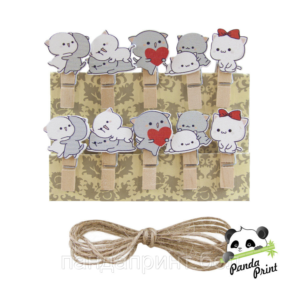 Прищепка Влюбленные котики разноцветные 3,5 см