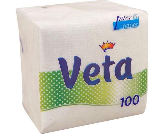 Салфетки бумажные неокрашенные "VETA WHITE ECO" по 100 шт в упаковке, 100% целлюлоза (24), фото 2