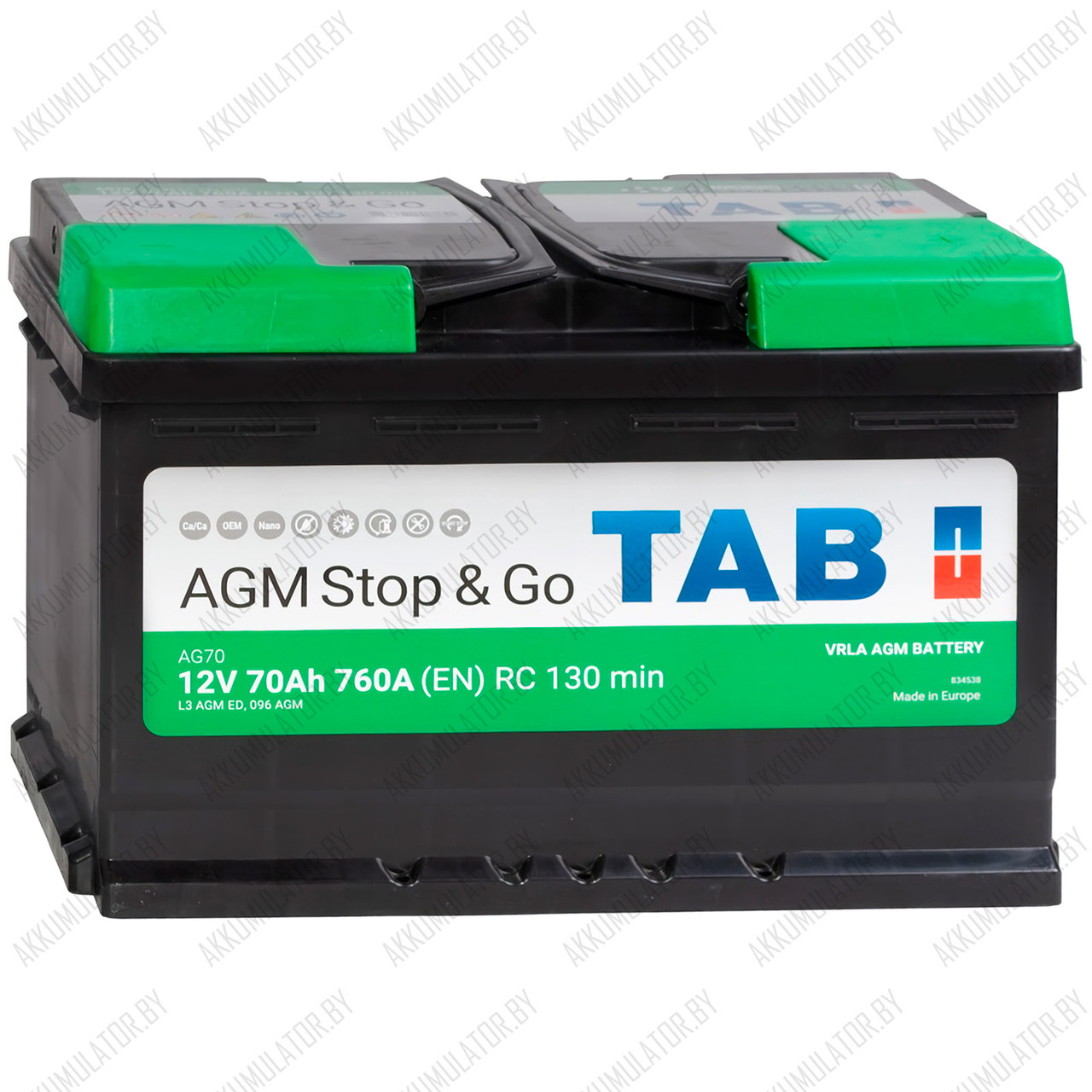 Аккумулятор TAB Stop & Go AGM / [213070] / 70Ah / 760А - фото 1 - id-p75048999