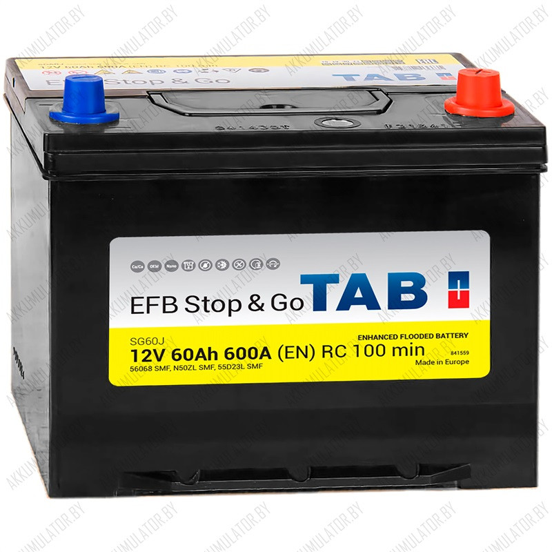 Аккумулятор TАВ Stop&Go EFB Asia  / [212860] / 60Ah JR / 600А / Обратная полярность / 230x175x225
