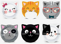 Набор одноразовой бумажной посуды Sima-Land «Кошки с ушками» (тарелки 6 шт., диаметр 23 см)