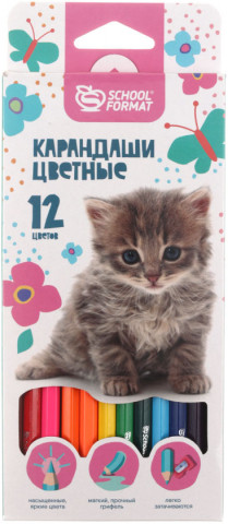 Карандаши цветные «Пушистые котята» 12 цветов, длина 175 мм - фото 2 - id-p211040080