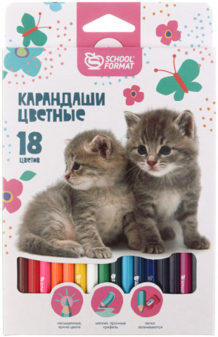 Карандаши цветные «Пушистые котята» 18 цветов, длина 175 мм - фото 2 - id-p211040081