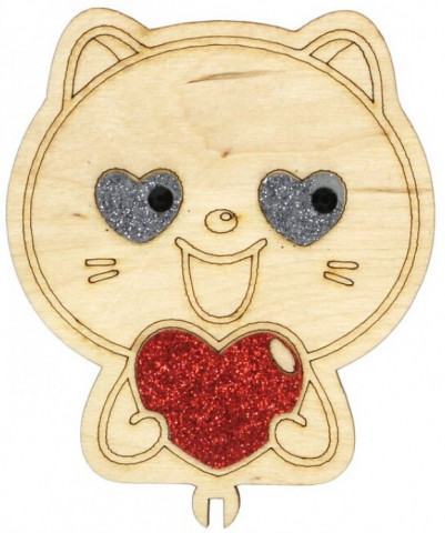 Топпер деревянный «Стильная открытка» 90*80 мм, «Котик с сердечком» - фото 1 - id-p211039216