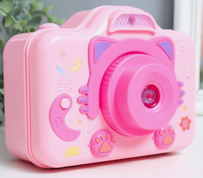 Шкатулка музыкальная пластмассовая механическая «Фотоаппарат-кошечка» 10,5*12,5*16 см, розовая