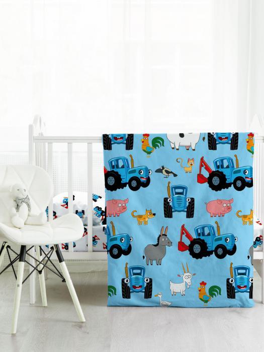 Постельное белье детское в кроватку для девочки и мальчика новорожденных комплект хлопок Синий трактор - фото 7 - id-p211058023