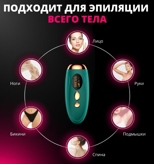 Фотоэпилятор для удаления волос IPL Hair Removal Device 999999 импульсов Зеленый - фото 3 - id-p157261611