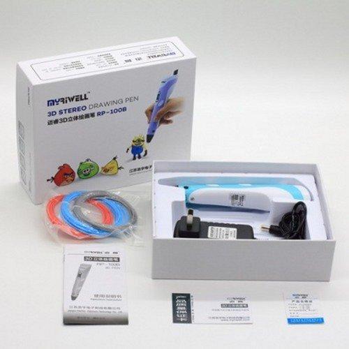 3D-ручка Myriwell RP-100B с LCD дисплеем 2-го поколения (голубая) + 60 метров ABS пластик + трафареты 5 шт - фото 5 - id-p211062410
