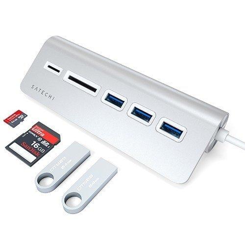USB-хаб и картридер Satechi Type-C Aluminum USB 3.0 (ST-TCHCRS) Серебристый - фото 1 - id-p211062476