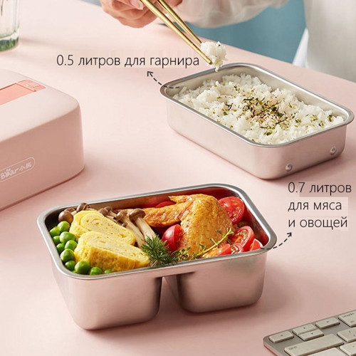 Ланч-бокс с подогревом Small Bear Electric Lunch Box (DFH-B12U8) Розовый - фото 3 - id-p211063238