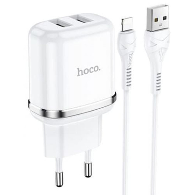 Зарядное устройство Hoco N4 Aspiring 2 USB 2.4A + Lightning кабель (Белый) - фото 1 - id-p211064052