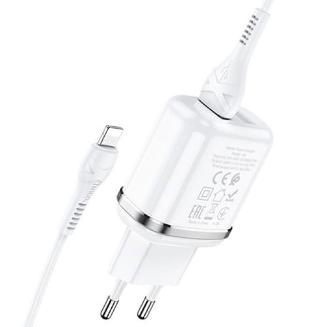 Зарядное устройство Hoco N4 Aspiring 2 USB 2.4A + Lightning кабель (Белый) - фото 2 - id-p211064052
