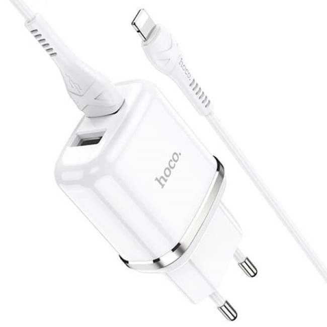 Зарядное устройство Hoco N4 Aspiring 2 USB 2.4A + Lightning кабель (Белый) - фото 3 - id-p211064052