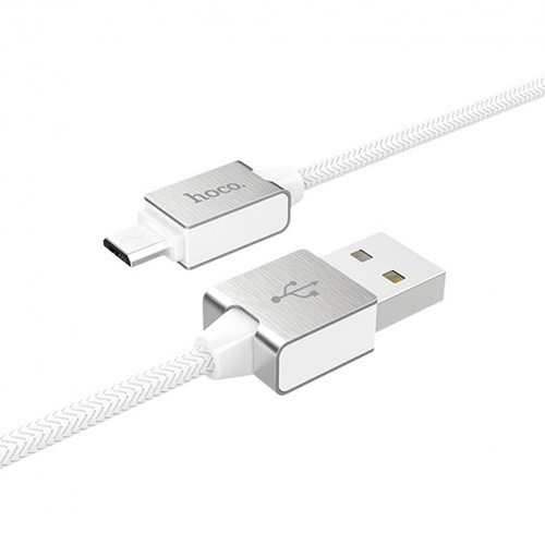 USB кабель Hoco U49 Metal Data Cable MicroUSB для зарядки и синхронизации, длина 1,0 метр (Белый) - фото 1 - id-p211062746