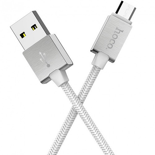 USB кабель Hoco U49 Metal Data Cable MicroUSB для зарядки и синхронизации, длина 1,0 метр (Белый) - фото 2 - id-p211062746