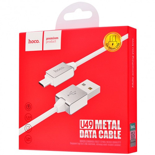 USB кабель Hoco U49 Metal Data Cable MicroUSB для зарядки и синхронизации, длина 1,0 метр (Белый) - фото 5 - id-p211062746