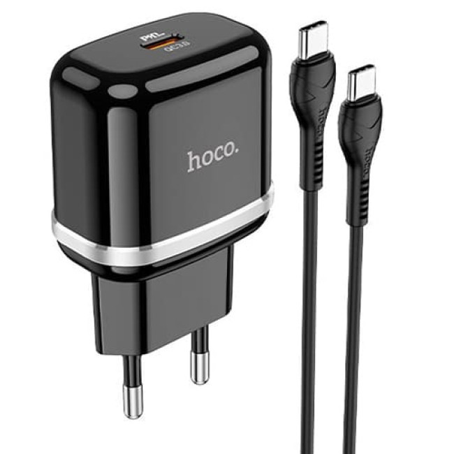 Зарядное устройство Hoco N24 Victorious Type-C PD20W + кабель Type-C - Type-C (Черный) - фото 1 - id-p211064099